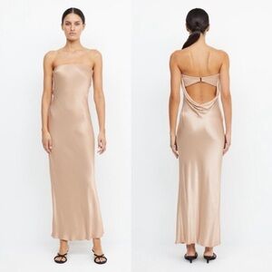 Bec & Bridge Strapless Satin Dress in Champagne